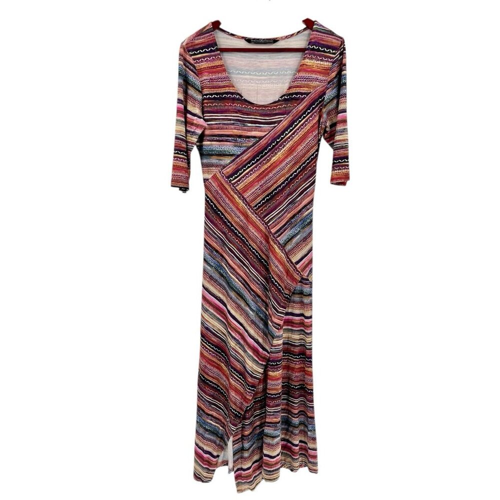 PERUVIAN CONNECTION Women's Multicolor Geometric 1/2 Sleeve Jersey Maxi Dress M - Picture 1 of 6